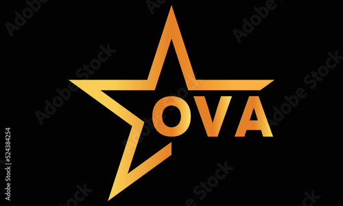OVA golden luxury star icon three letter logo design vector template. royal logo | luxury logo | jewelry logo | premium logo | iconic logo | Victoria logo |	