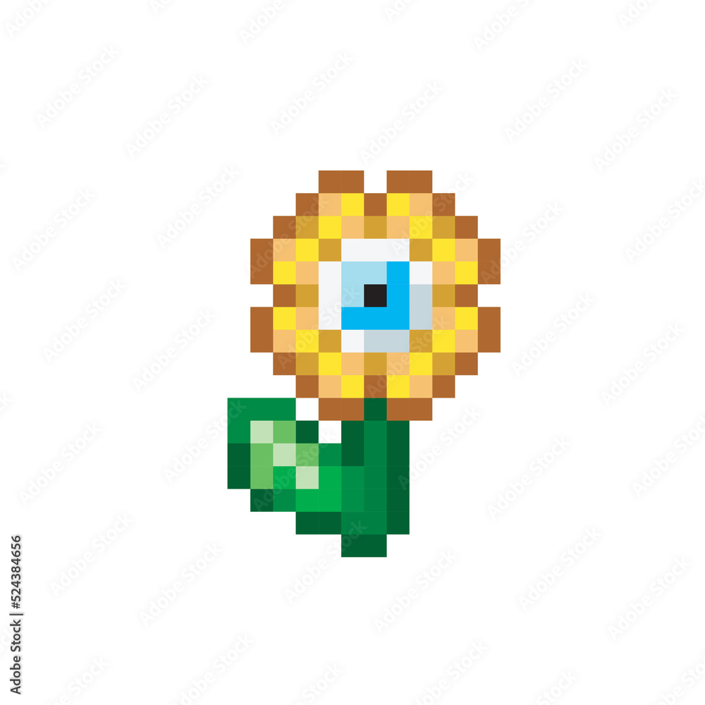 Fototapeta premium illustration monster flower with eye, pixel art