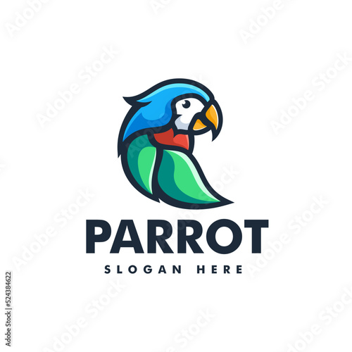 Vector Logo Illustration Parrot Simple Mascot Style.