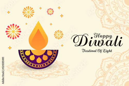 happy diwali festival of light with indian rangoli art