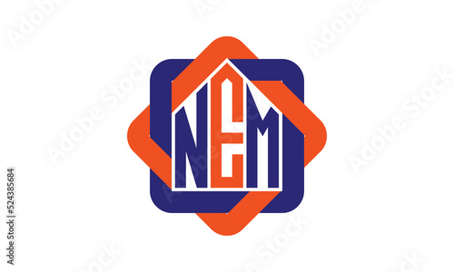NEM three letter real estate logo with home icon logo design vector template | construction logo | housing logo | engineering logo | initial letter logo | minimalist logo | property logo |