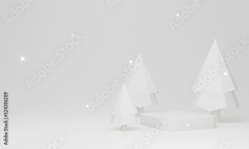 3D rendered white low polygon Christmas background.