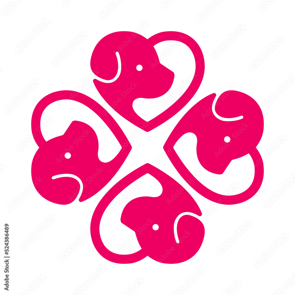 Dog Love Heart with cute puppy face vector illustration pattern in a ...