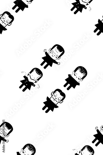 Hallow pattern, cute Frankenstein, vector 