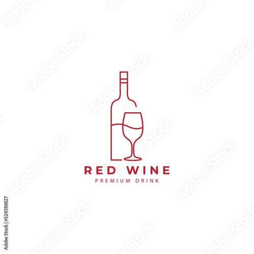 red wine glass and bottle logo line style vector icon symbol illustration design