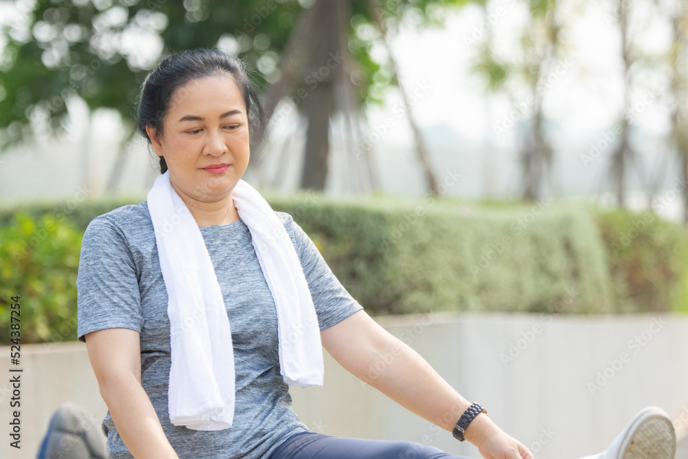 Old Asian woman exercise outdoor, Asian woman happy retirement Old Asian woman exercise outdoor, Asian woman happy retirement