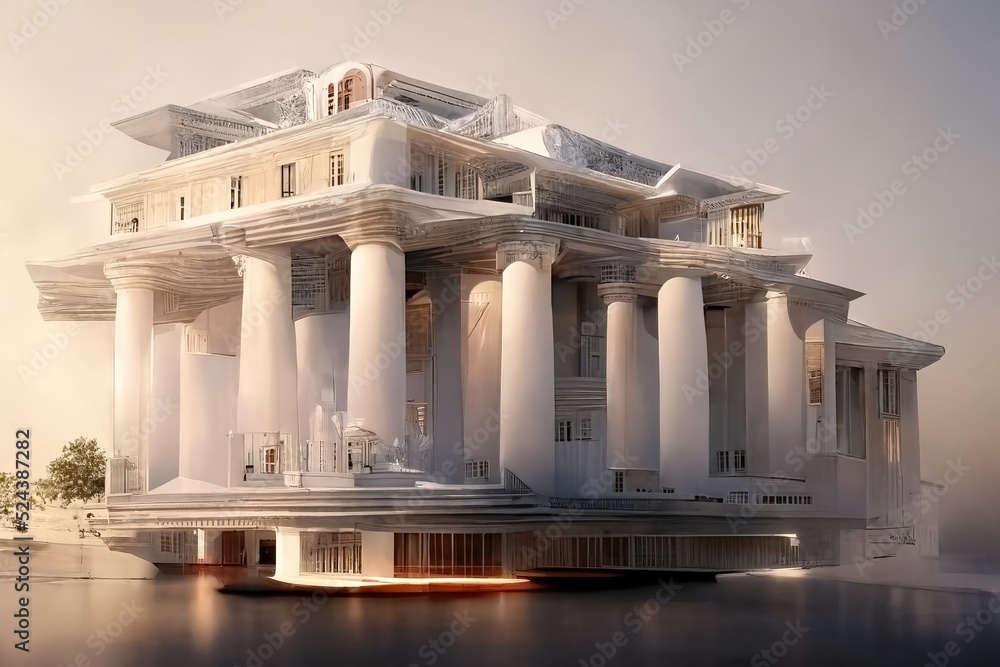Fototapeta premium Greek revival style architecture, digital art , 3d illustration