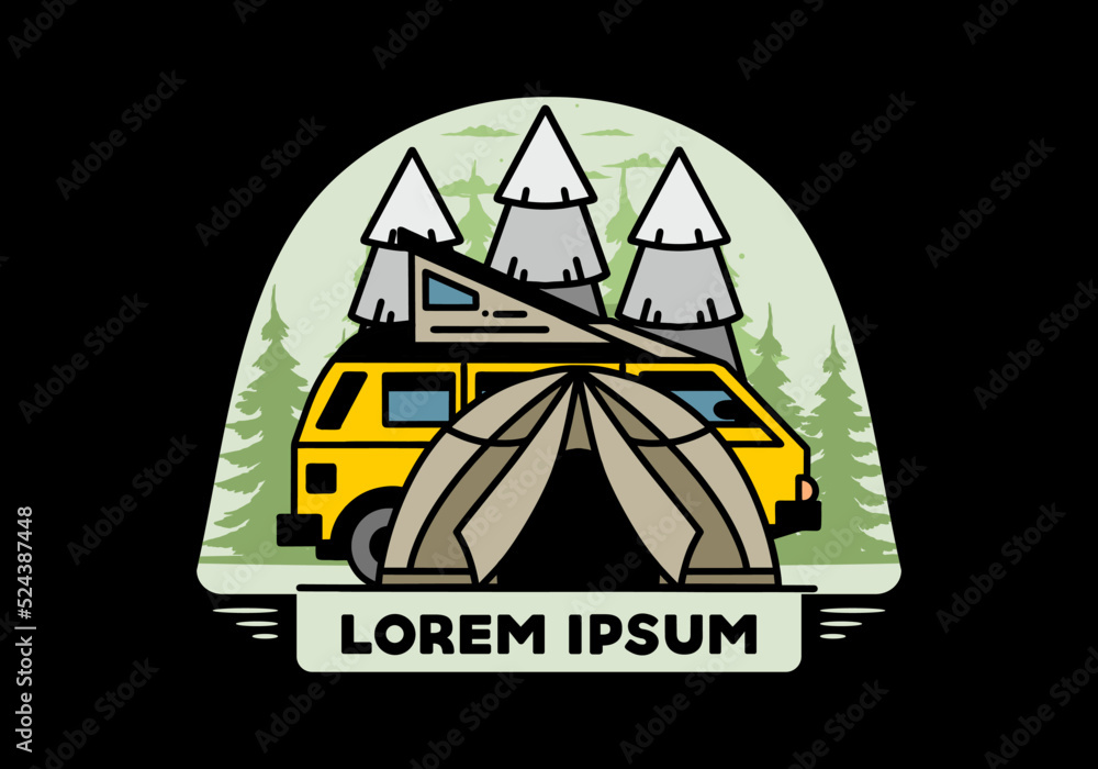 Camping with tent and car illustration design Camping with tent and car illustration design
