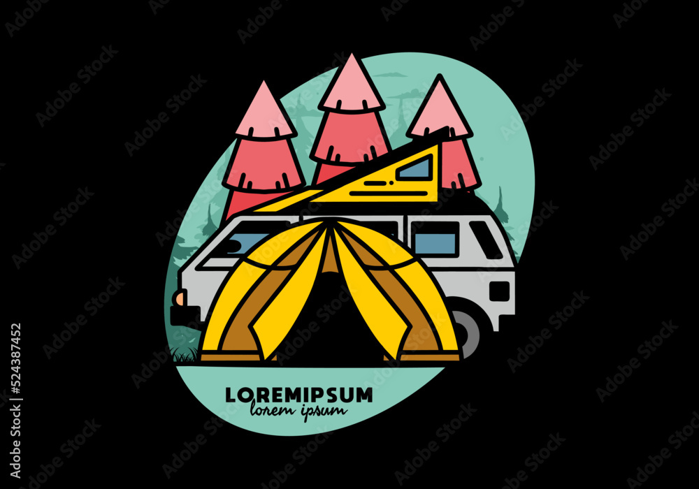 Camping with tent and car illustration design Camping with tent and car illustration design