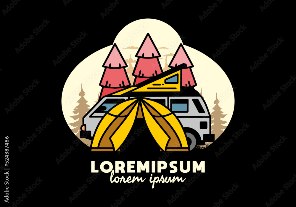 Camping with tent and car illustration design Camping with tent and car illustration design