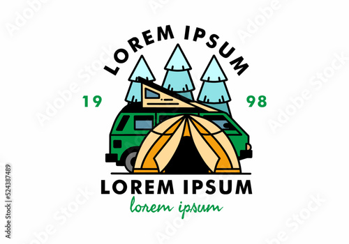 Camping with tent and car illustration design