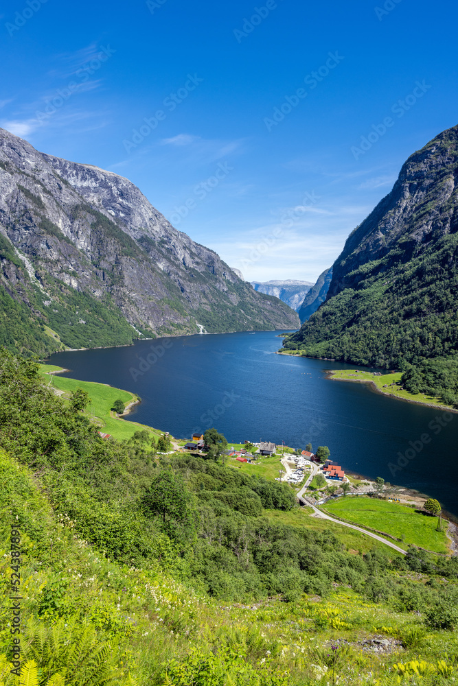 View to the famous Naeroyfjord in Norway, a UNESCO World Heritage Site