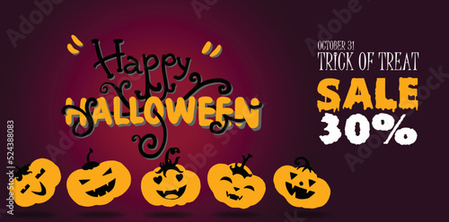 Halloween banner sale  voucher  vip card  invitation party with dark red color background and pumpkin. Vector Illustration. File Eps 8