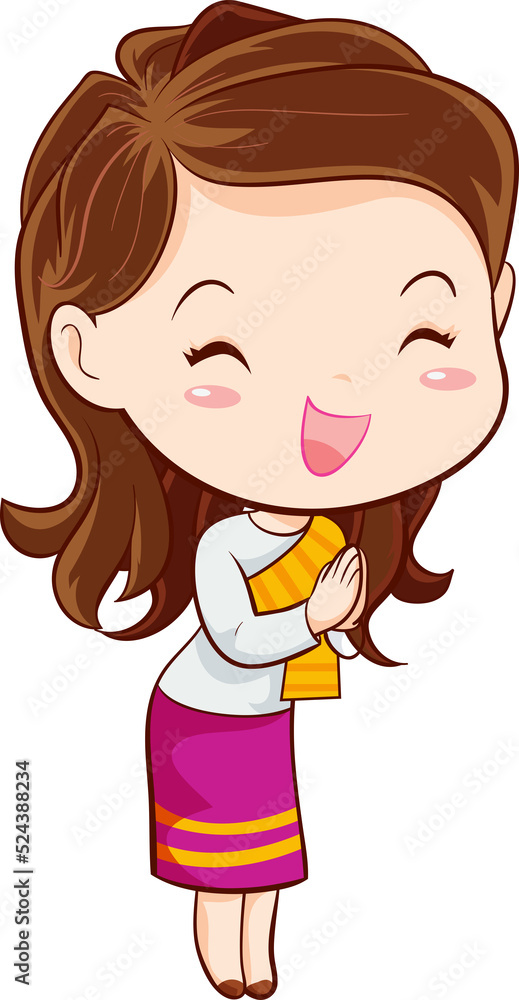 cute thai traditional woman sawasdee in cartoon character cute thai traditional woman sawasdee in cartoon character