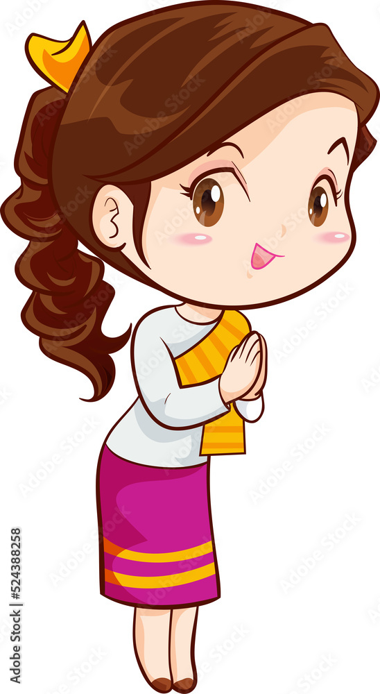 cute thai traditional woman sawasdee in cartoon character cute thai traditional woman sawasdee in cartoon character