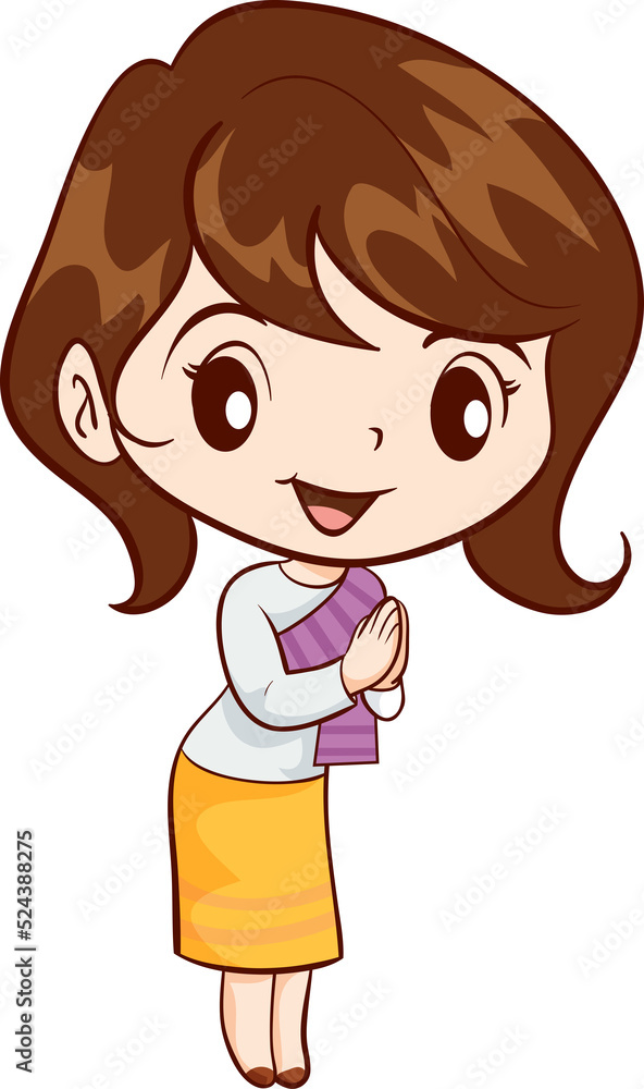 woman cartoon thai traditional Outfit character woman cartoon thai traditional Outfit character