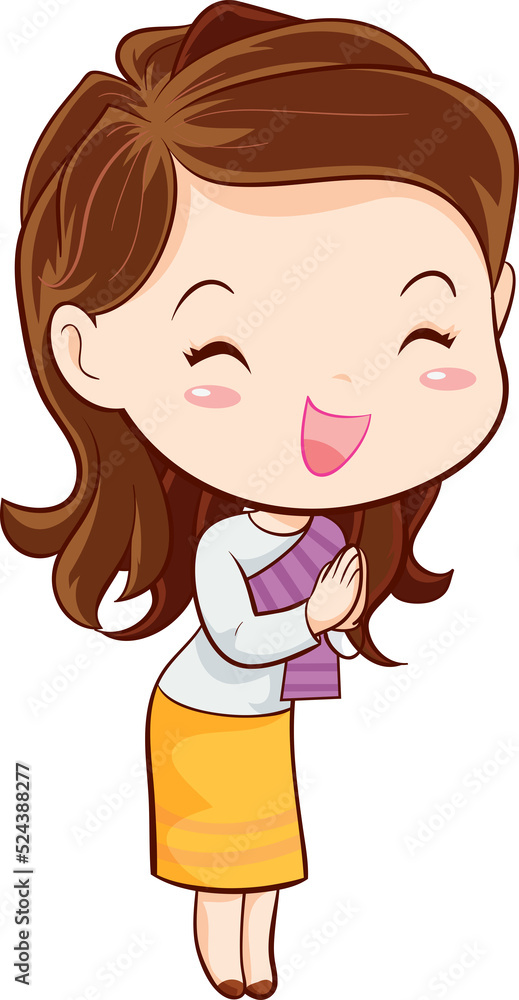 woman cartoon thai traditional Outfit character woman cartoon thai traditional Outfit character