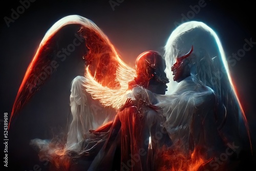 Angel and devil, digital art, 3d Illustration