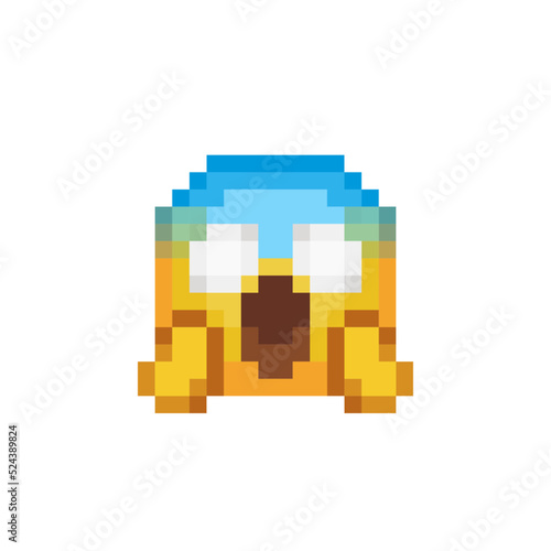 Face screaming in fear. Cartoon character. Pixel art style. 8-bit style icon. Isolated abstract vector illustration.