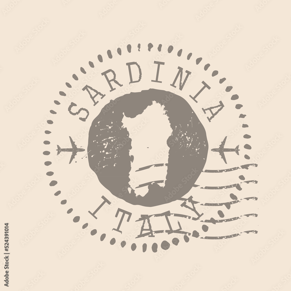 Stamp Postal of Sardinia. Map Silhouette rubber Seal.  Design Retro Travel. Seal of Map Sardinia grunge  for your design. Italy. EPS10