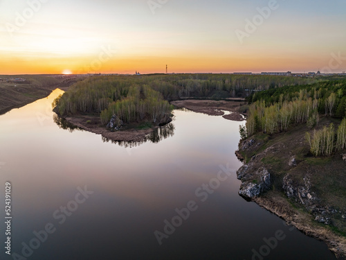 Confluence of the Iset and Kamenka rivers in the city Kamensk-Uralskiy. Iset and Kamenka rivers  Kamensk-Uralskiy  Sverdlovsk region  Ural mountains  Russia. Aerial view