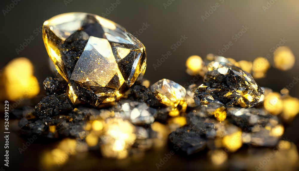 Shiny gemstones diamonds crystals abstract background. Beautiful luxury wallpaper. 3D illustration.