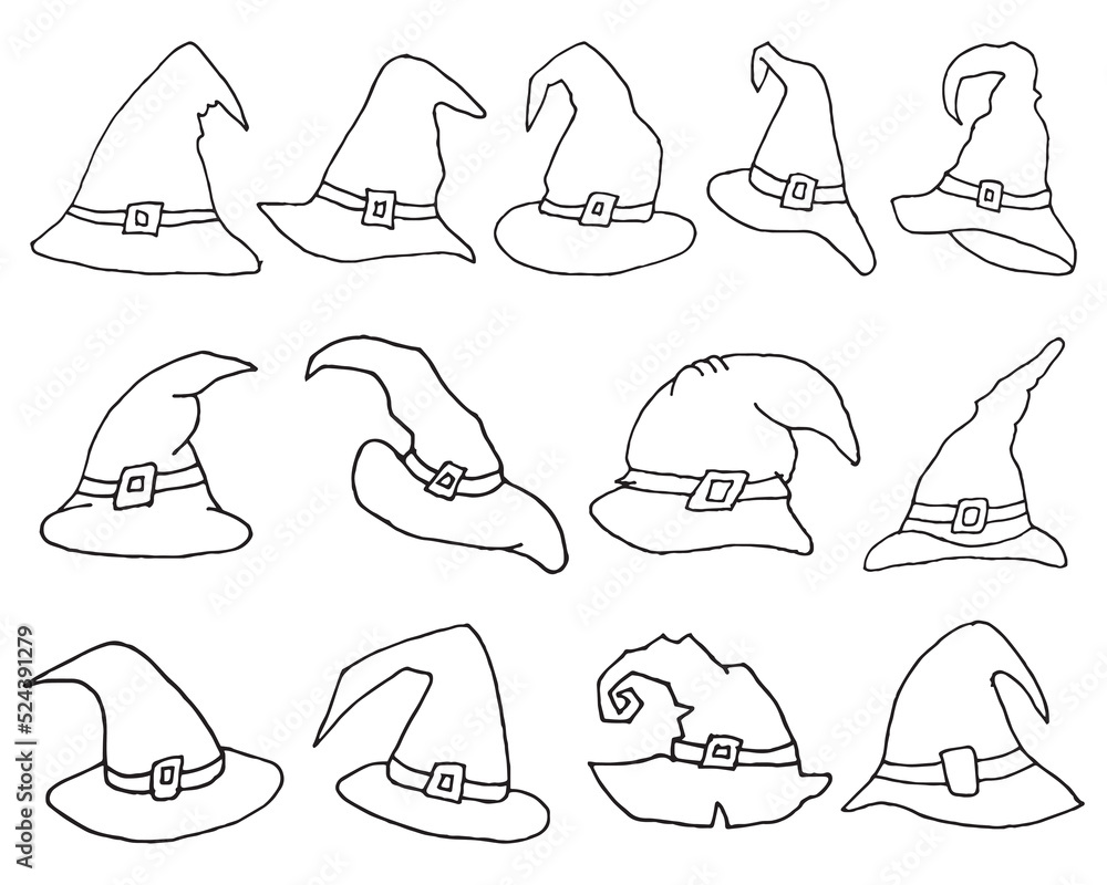 Set of halloween hat vector illustration. witch hat isolated on white