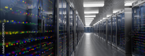 Server. Servers room data center. Backup, mining, hosting, mainframe, farm and computer rack with storage information. 3d rendering