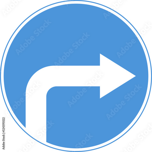 The sign is moving to the right. Blue circle.