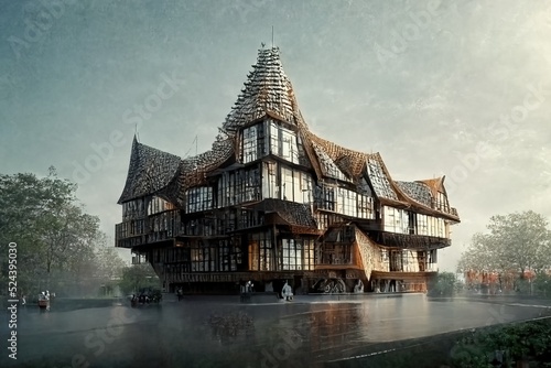 Tudor style architecture, digital art , 3d illustration