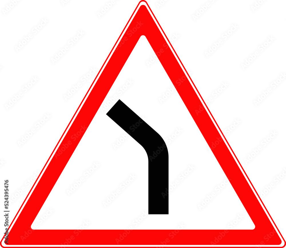 Triangular road sign, turn left. Vector image. Triangular road sign, turn left. Vector image.