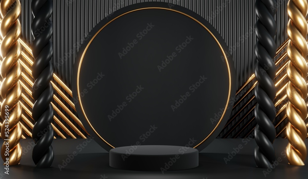 3D rendering of blank product background for cream cosmetics Modern black podium background 3D rendering of blank product background for cream cosmetics Modern black podium background