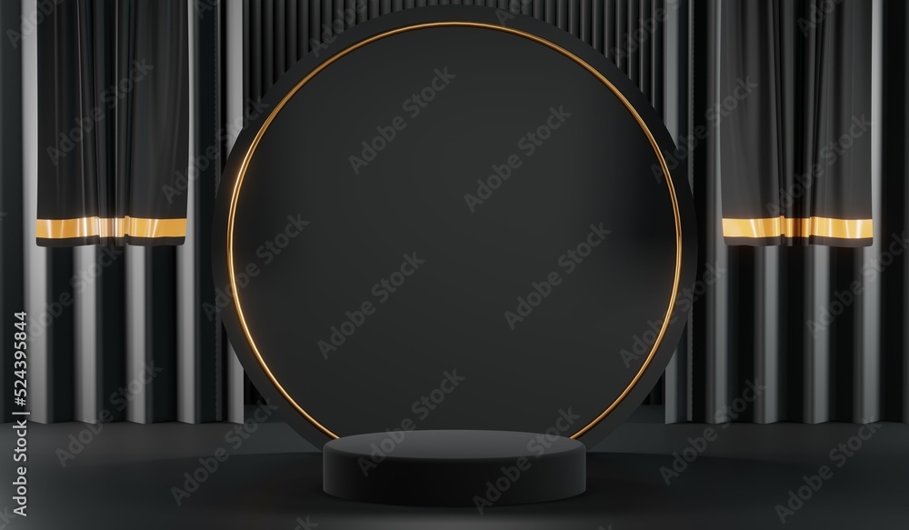 3D rendering of blank product background for cream cosmetics Modern black podium background 3D rendering of blank product background for cream cosmetics Modern black podium background