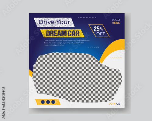 Creative Flat off road rental car selling social media post design or promotional Instagram webinar template