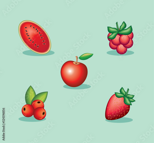 Fototapeta Naklejka Na Ścianę i Meble -  realistic red fruits, icons
