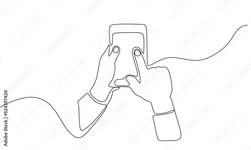 Continuous one line drawing of hand holding phone or smartphone. Vector illustration minimalism design smart mobile technology theme. Continuous one line drawing of hand holding phone or smartphone. Vector illustration minimalism design smart mobile technology theme.