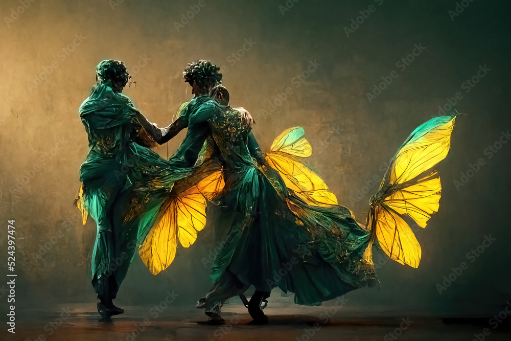 Digital art of a pair of human butterfly, 3d illustration Digital art of a pair of human butterfly, 3d illustration