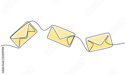 Continuous line drawing of envelope. Vector illustration