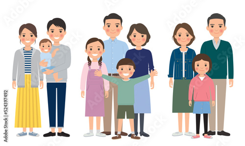 3組の家族　全身ポーズ