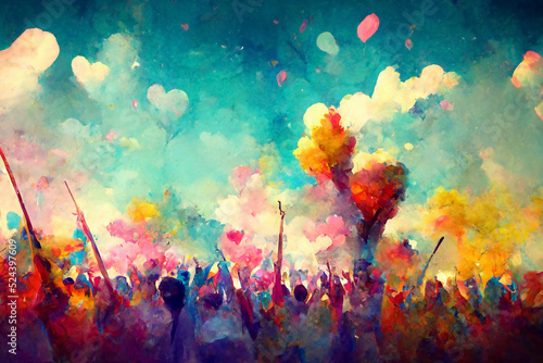 Abstract colorful illustration of crowd of people having a celebration
