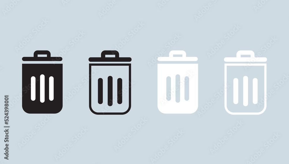 Delete icon set, recycle bin icon vector in flat style. Trash bin icon Vector design. Delete icon set, recycle bin icon vector in flat style. Trash bin icon Vector design.