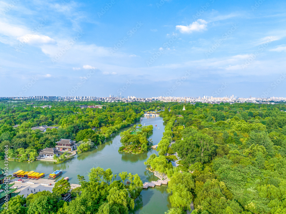 Aerial view Yangzhou Slender West Lake Yangzhou Slender West Lake scenic spot and Daming Temple, Jiangsu province, China