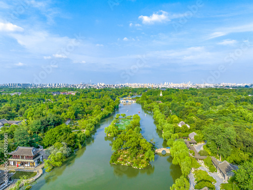 Fototapeta Naklejka Na Ścianę i Meble -  Aerial view Yangzhou Slender West Lake Yangzhou Slender West Lake scenic spot and Daming Temple, Jiangsu province, China