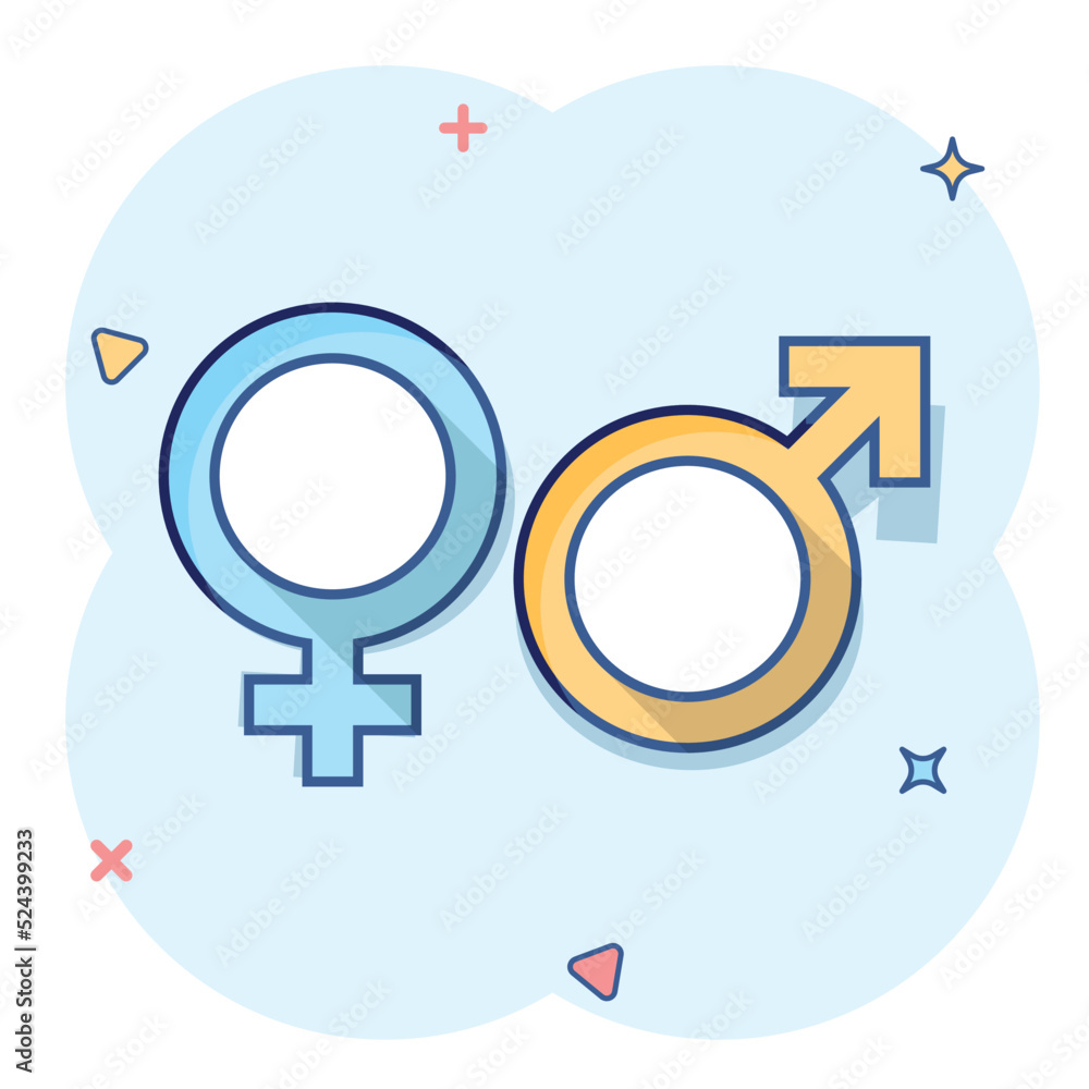 Vector cartoon gender icon in comic style. Men and women sign illustration pictogram. Sex business splash effect concept.