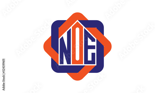NOE three letter real estate logo with home icon logo design vector template | construction logo | housing logo | engineering logo | initial letter logo | minimalist logo | property logo |