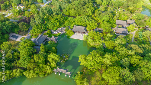 Aerial view Yangzhou Slender West Lake Yangzhou Slender West Lake scenic spot and Daming Temple, Jiangsu province, China