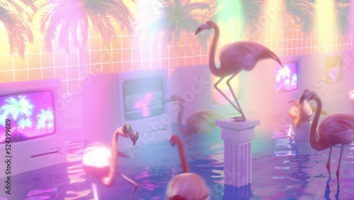 flamingo dancing, dance in the club loop animation