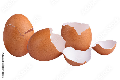 Broken Brown eggshell isolated on a alpha background. photo