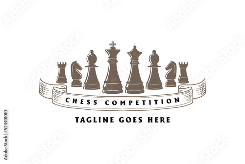 Vintage Retro King Queen Bishop Rook Knight Chess Logo Design