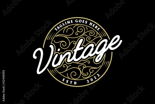 Round Circular Vintage Retro Steampunk Badge Emblem Label Stamp Logo Design Vector